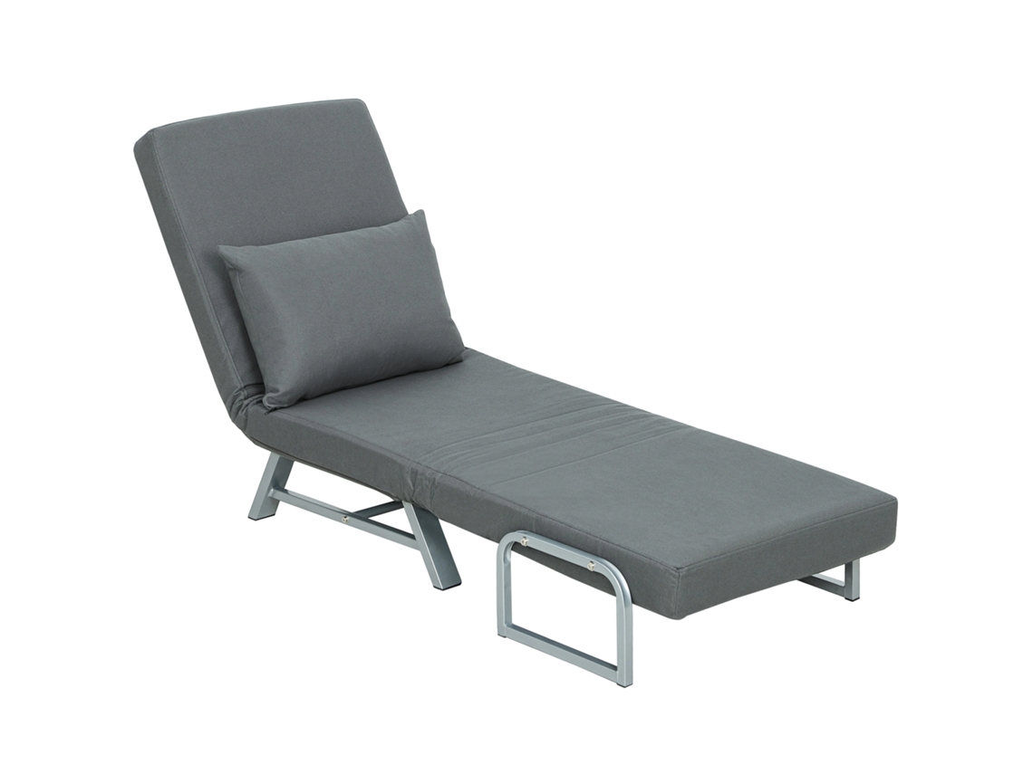 Poltrona Conversível, Cama 3 Em 1 Com Encosto Reclinável Em 5 Níveis, Tecido Com Efeito Linho, 73x78x81 Cm, Cinza Escuro