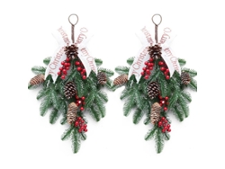 2pcs Guirnalda De Navidad En Forma De Gota Artificial Para Puerta Frontal Con Bayas Y Piñas