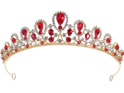 Diadème Baroque Rouge En Strass De Goutte D'eau, Cuelloronne Légère Para Mariée Y Bal De Fin D'année
