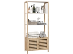 Prateleira Banheiro Bambu 3 Prateleiras Portas Ripadas 63x30x138cm Natural Branco