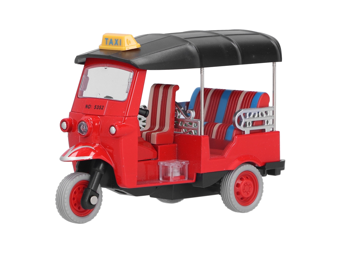 Triciclo Tuk Tuk tailandés de aleación metálica, modelo 2026, con mecanismo de fricción, juguete rojo para niños.
