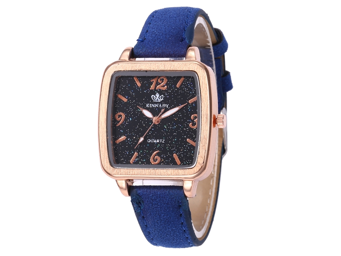 Reloj De Pulsera Unisex Azul Marino De Cuarzo Con Correa De Piel Sintética Y Esfera Cuadrada.