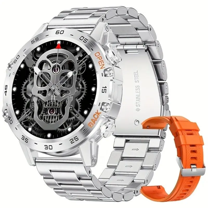 Reloj inteligente (plateado, correa de acero), 3,5 cm (1,39 pulgadas), llamadas Bluetooth, deportes al aire libre, monitorización de la frecuencia cardíaca.
