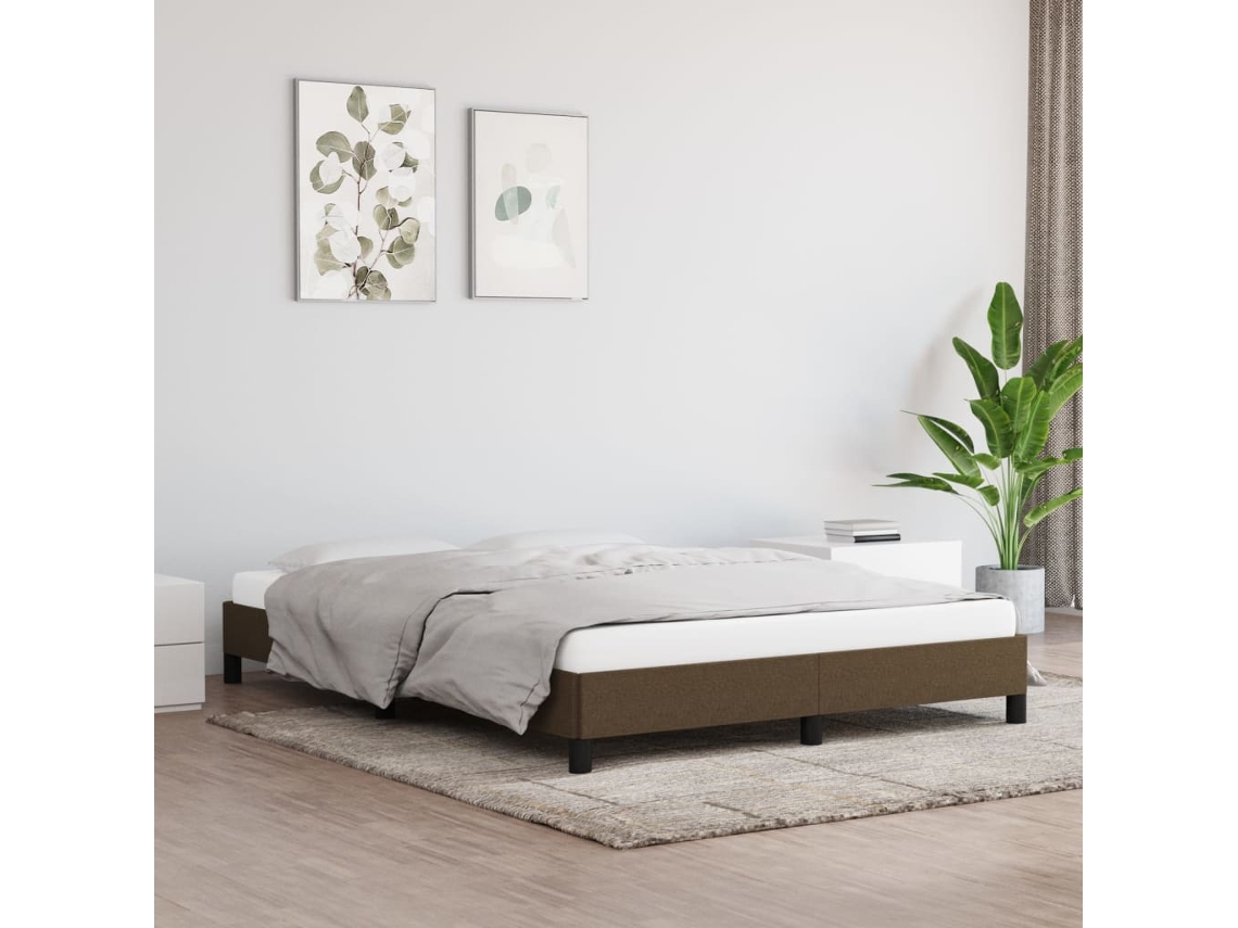 Cama Sin Colchón Tela Marrón Oscuro 140x190 Cm