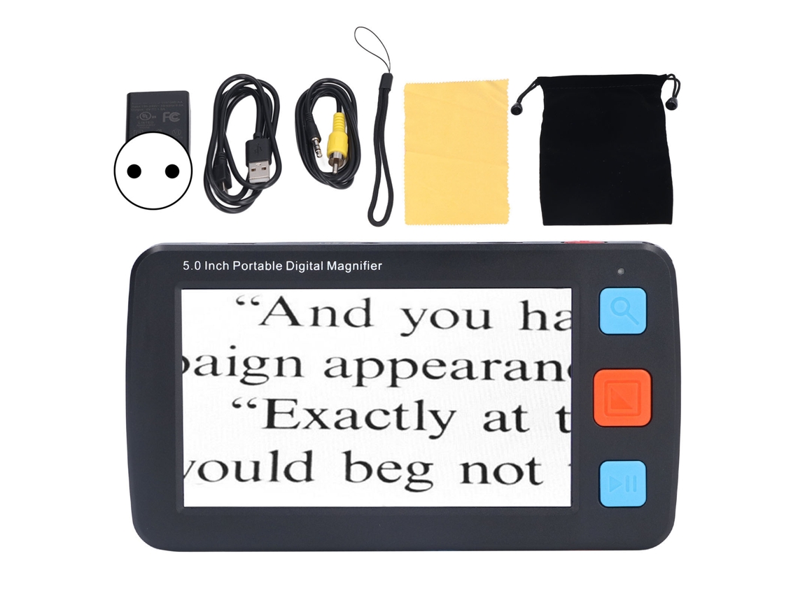 Lupa digital electrónica de 5 pulgadas, ayuda de lectura portátil, zoom 4x-32x, 17 modos de color, mango plegable para baja visión, 100-240 V, enchufe UE negro.