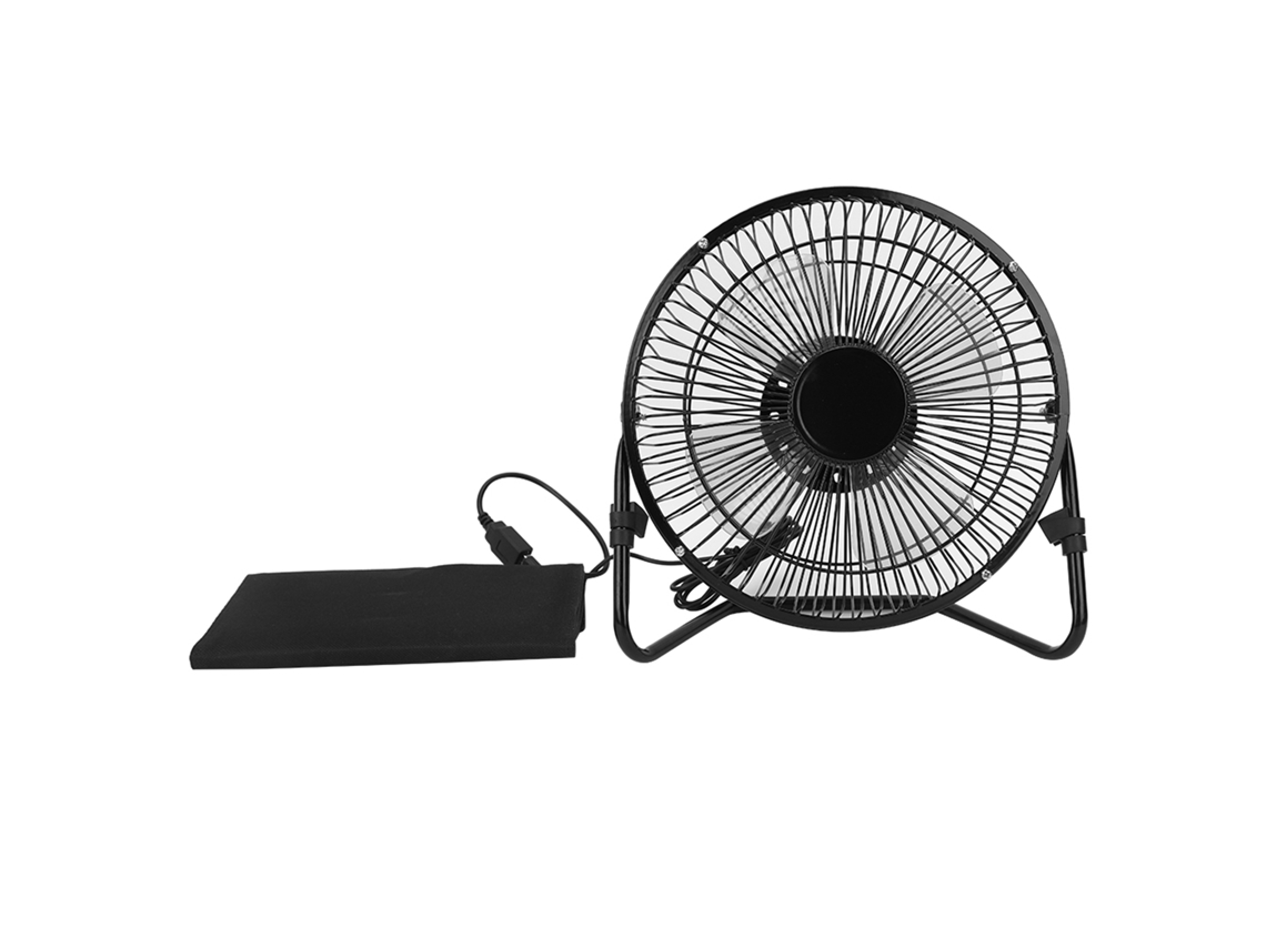 Ventilador solar portátil de 8 W con puerto USB y cargador para teléfono móvil.