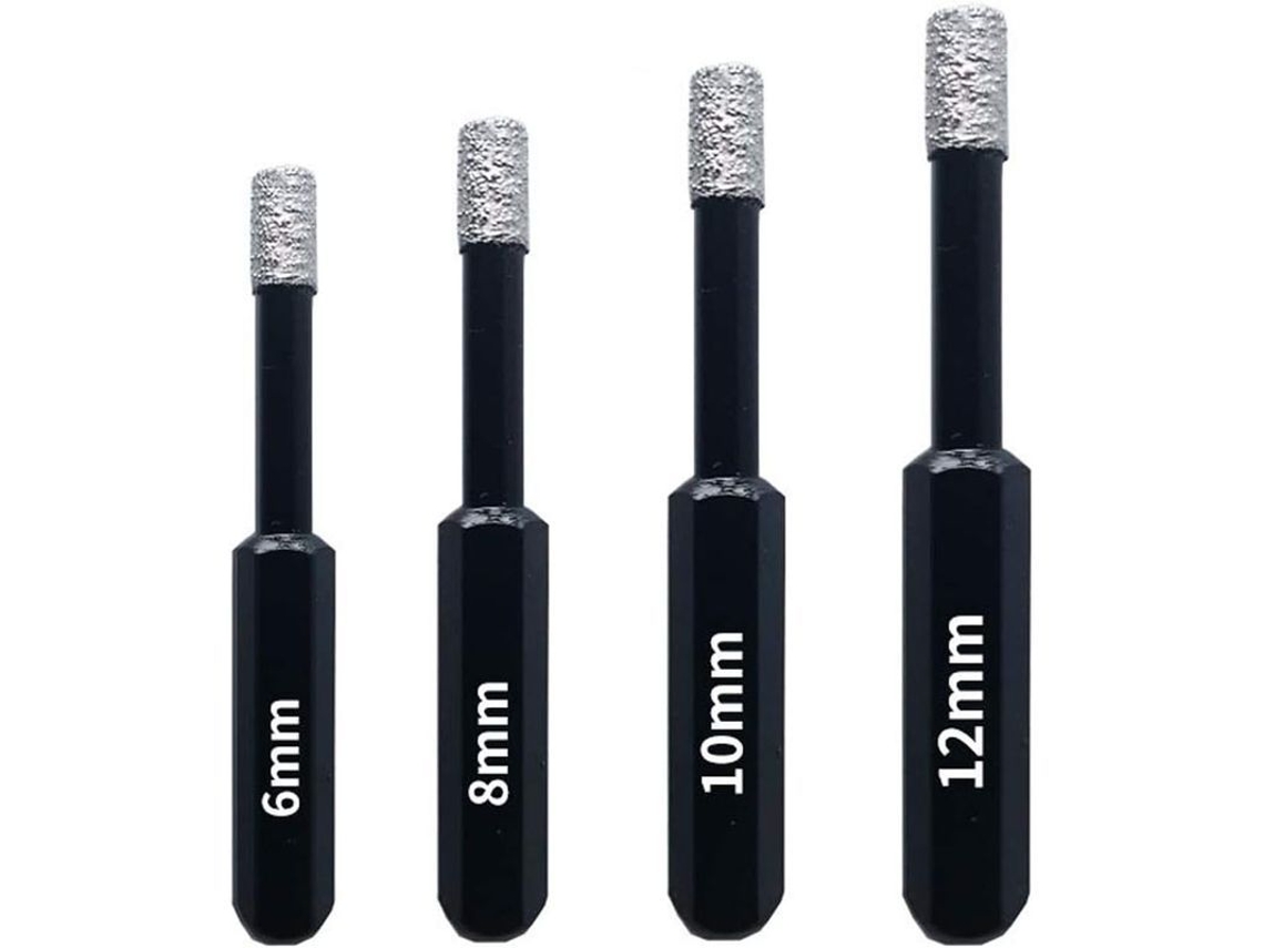 Juego de 4 brocas de diamante profesionales, 6 mm, 8 mm, 10 mm, 12 mm, para cerámica, vidrio y piedra | Sin marca