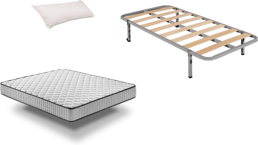 Conjunto de Somier + Colchón ProNature y Almohada MESEFOR (Metal y Madera - 135x190x10cm)