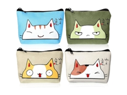 4 Monederos Oxford Para Mujer Con Cierre De Cremallera, Cartera Portátil, Con Un Bonito Estampado De Gato.