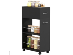 Carrito de cocina con ruedas, 1 cajón y 2 estantes abiertos para comedor, 25 x 50 x 85 cm, negro.
