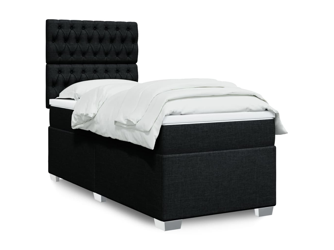 Cama box spring con colchón tela negro 90x190 cm