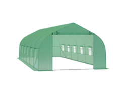 VPMKP - Invernadero túnel Outsunny 8x3x2 m 12 ventanas puerta enrollable PE140 verde