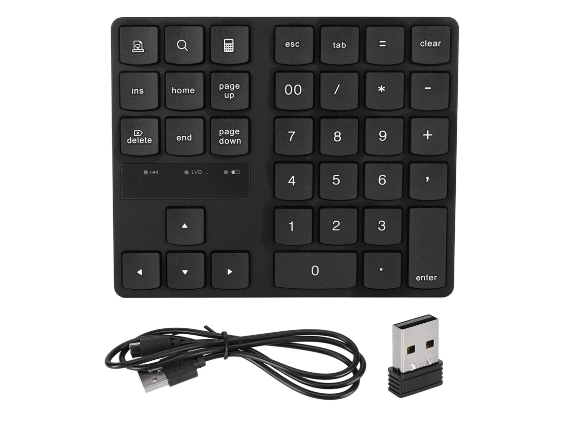 Teclado Numérico Sem Fio 2.4g Com 35 Teclas Mini Formato U Bateria Interna 10m Distância Para Laptop Pc