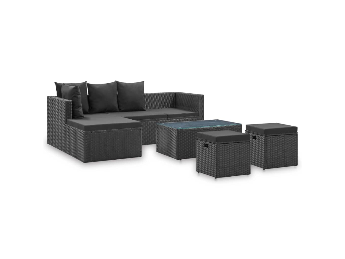 Conjunto de jardín de 4 piezas DKD Home Decor con cojines de mimbre negros