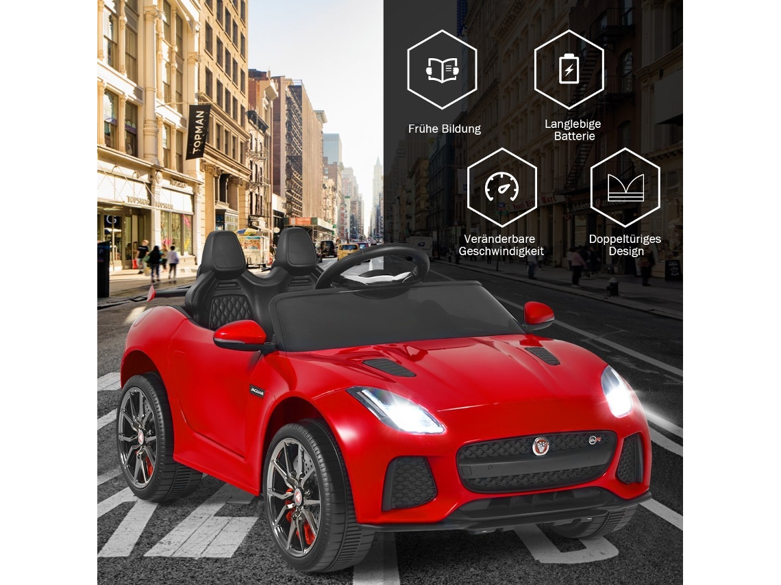 Coche eléctrico infantil con cuentos, música, claxon y faros, vehículo infantil de 12 V con mando a distancia 2.4G, rojo.