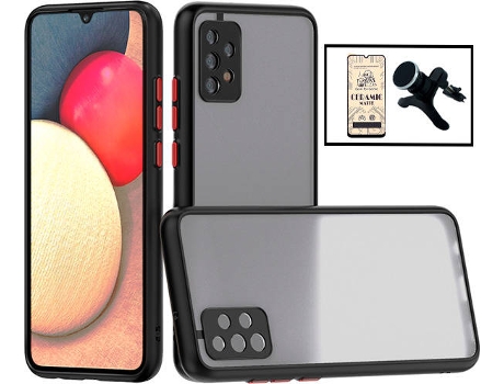 Kit Funda Antichoque, Cristal Templado CeramicGlass Full Cover y Soporte Magnético Reforzado de Coche Samsung Galaxy A52s 5G PHONECARE Negro