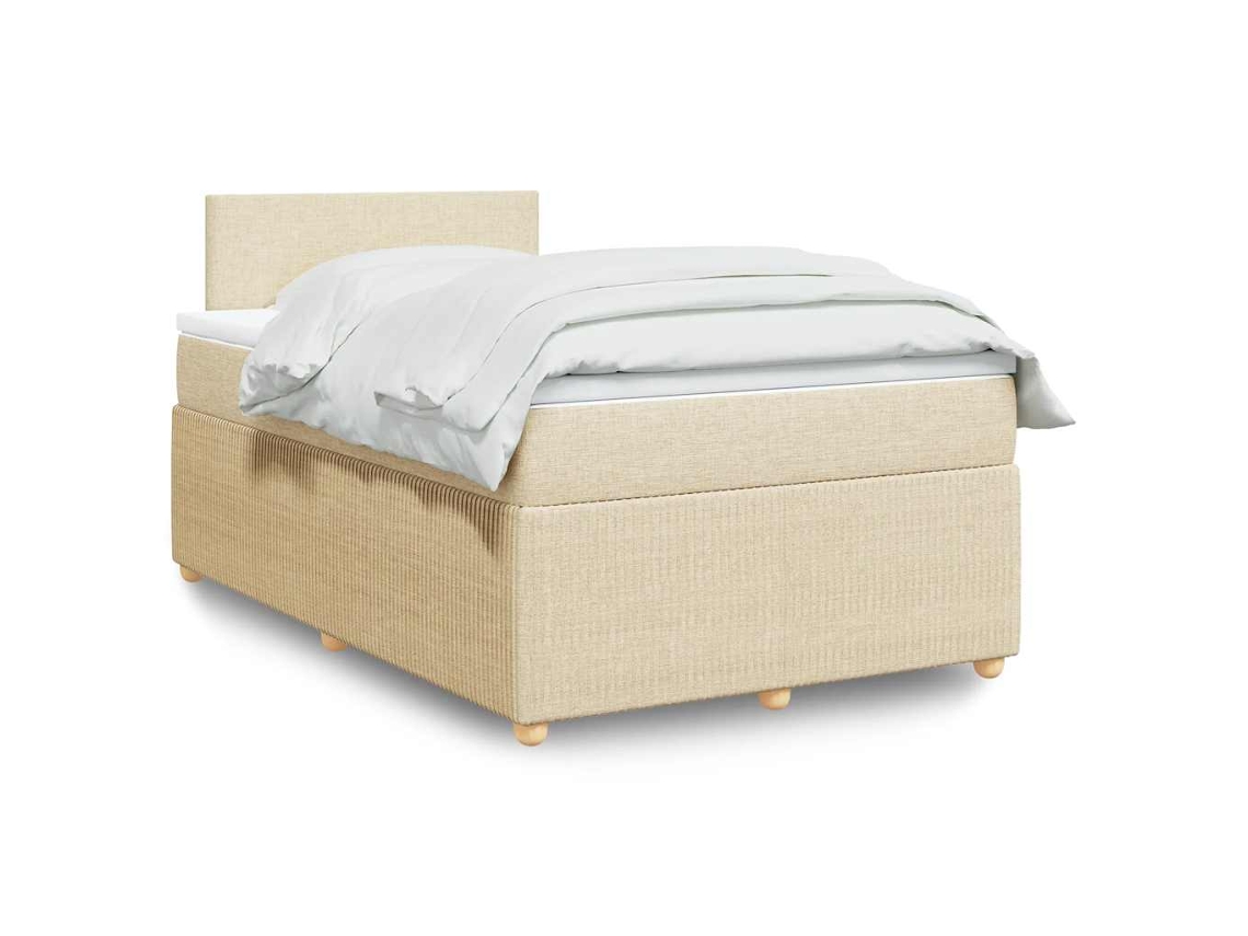 Cama Box Spring Con Colchón Tela Color Crema 120x200 Cm
