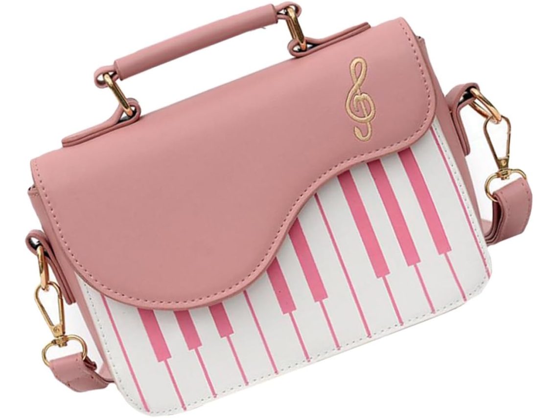 Bolso Bandolera Cuadrado Rosa Para Mujer Con Bordado En Contraste, Fabricado En Piel Sintética, Ligero Y Práctico.