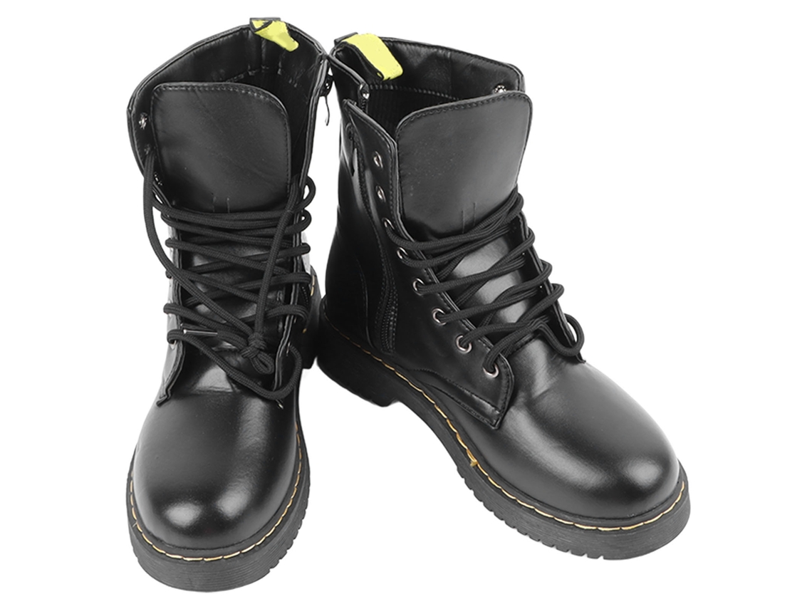 Botas De Mujer Con Cordones, Suela Gruesa, Tacón Bajo, Antideslizantes, Cómodas, Negras, Talla 37.