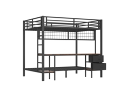 Litera Komhtom 90x200 y 140x200 cm con tira LED RGB y USB negra (sin colchón)