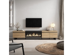 Mueble TV, Televisión, 288x57x35 cm, Para TV gran formato, Chimenea eléctrica XXL, Diseño industrial, Roble y negro SKRAUT HOME