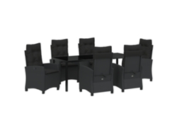 Conjunto de comedor de jardín VidaXL de 7 piezas con cojines en ratán sintético negro