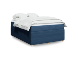 Cama Box Spring Con Colchón Tela Azul 140x190 Cm