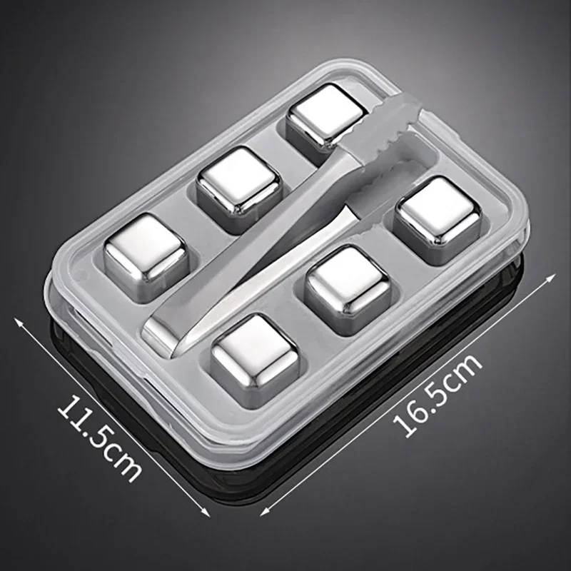 (plata, 6pcs, Con Clips) Cubos De Hielo Reutilizables De Acero Inoxidable, Congelación Rápida, Metal De Grado Alimenticio