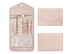Organizador De Joyería Plegable Para Viajes, Material Suave, Rosa Claro, 5 Compartimentos