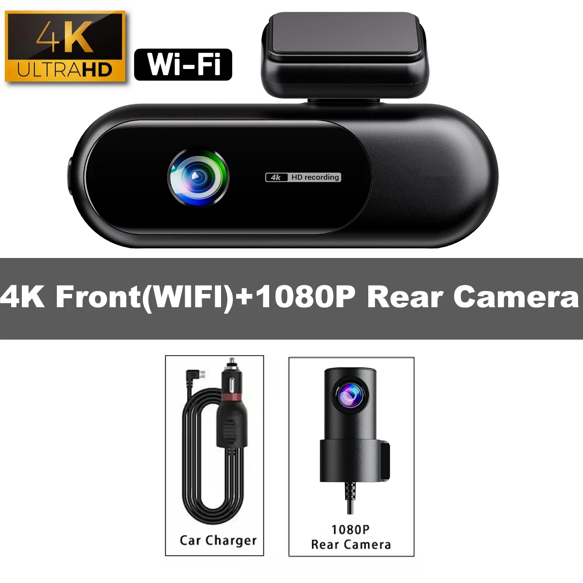 (no Requiere Tarjeta Sd) Cámara Para Salpicadero Con Wifi, Pantalla Dual 4k+1080p