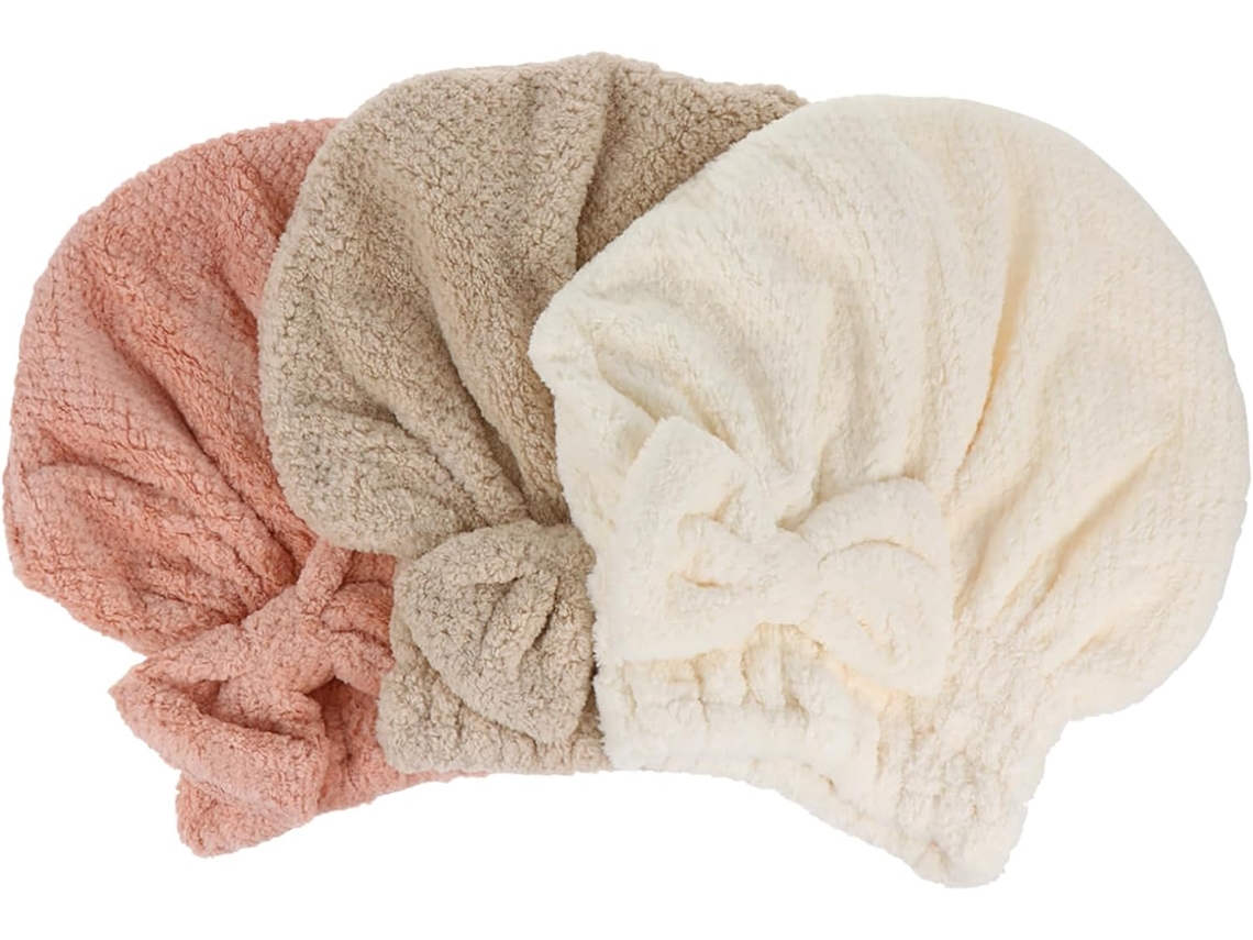 Té, 3 Toallas De Pelo De Forro Polar Coral Absorbentes Para Baño Y Ducha Con Lazo Decorativo