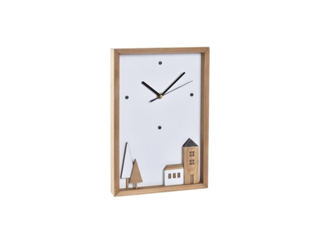 Reloj de Pared DKD HOME DECOR Blanco Marrón Madera Casas Urbano 20 x 4 x 30 cm