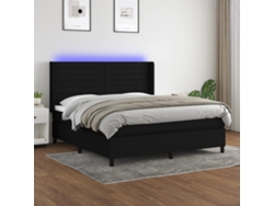 Cama Box Spring Colchón Y Luces Led Tela Negro 160x200 Cm