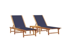 Conjunto de tumbona de 2 piezas con mesa, acacia maciza y textileno azul, EXCLUSIVO DE LA CASA