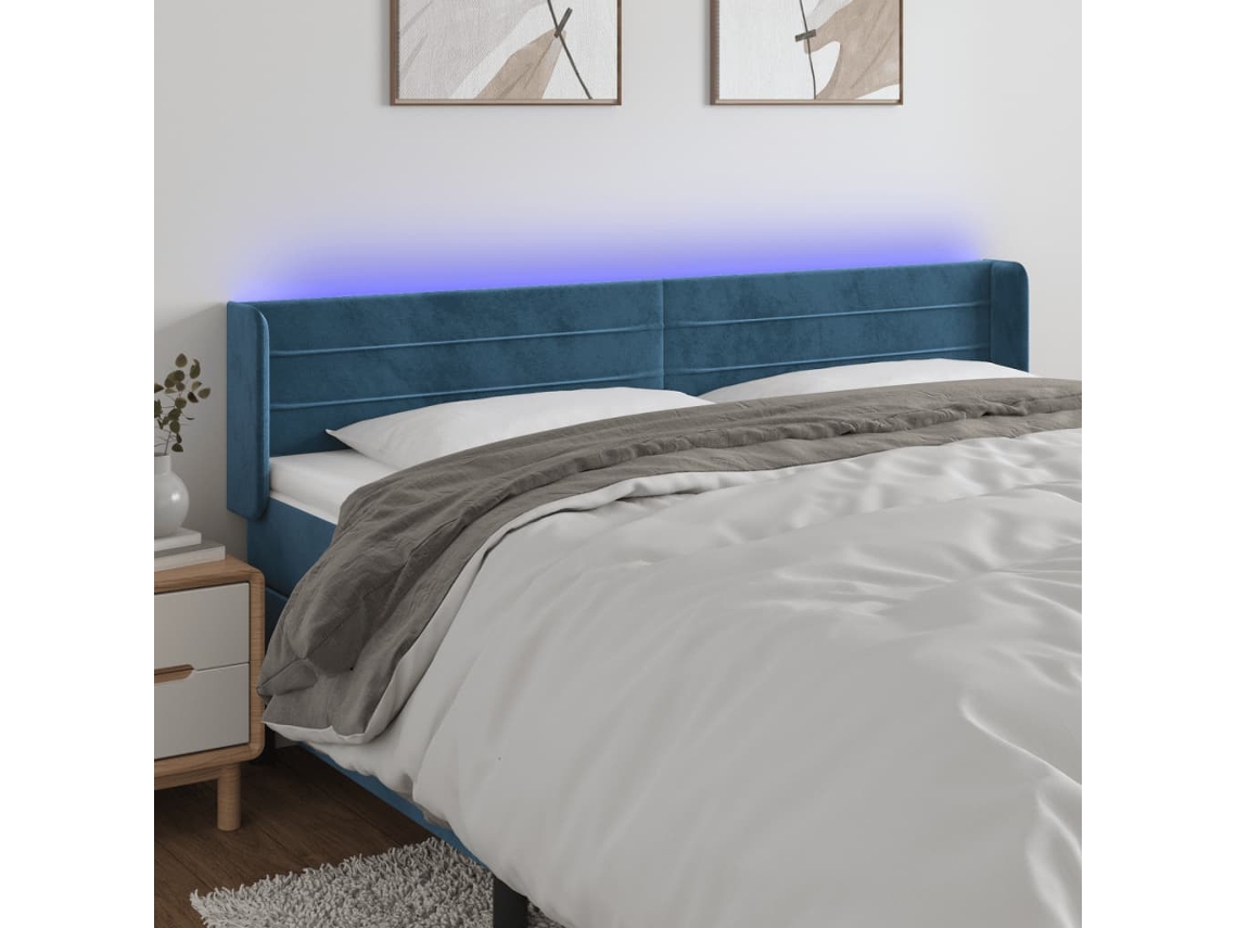 Cabecero Con Led De Terciopelo Azul Oscuro 203x16x78/88 Cm