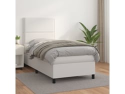 Cama Box Spring Con Colchón Cuero Sintético Blanco 100x200 Cm