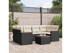 Conjunto de sofá de jardín de 7 piezas con cojines, ratán negro, Dkd Home Decor