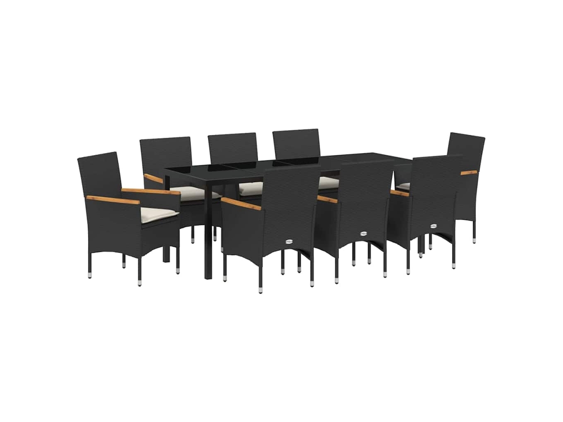 Maison Exclusive - Conjunto De Comedor De Jardín 9 Pcs Negro Ratán Sintético
