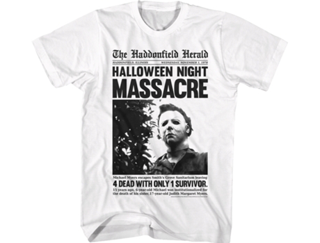 Camiseta Unisexo DEEPSTONE Michael Myers Headline Halloween Blanco (L)