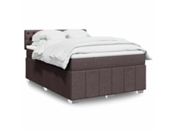 Cama Box Spring Con Colchón Tela Marrón Oscuro 140x190 Cm