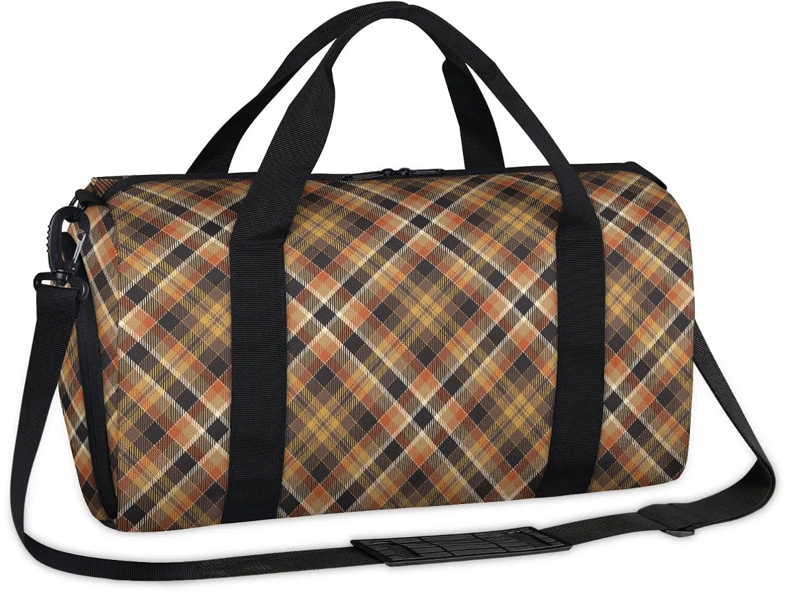 Bolso MARCA de estilo retro a cuadros, ideal para fines de semana, 45x21x23cm, tejido de poliéster.