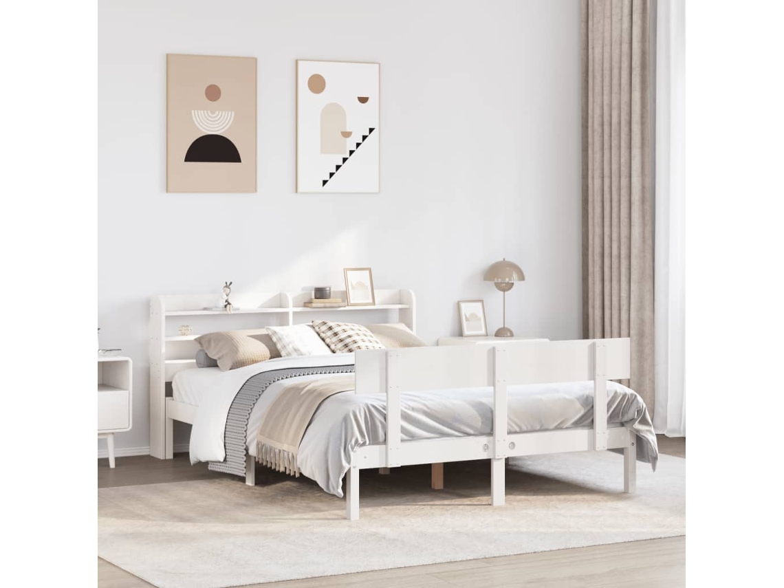 Estructura De Cama Sin Colchón Madera Maciza Blanca 120x190 Cm
