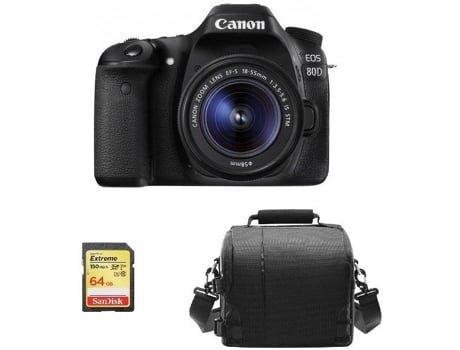 Cámara Reflex CANON EOS 80D + Objectivo EF-S 18-55MM F3.5-5.6 IS STM + Tarjeta SD 64GB + Bolsa (APS-C)