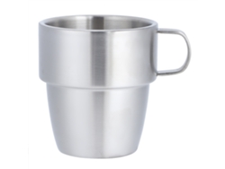 Taza de café de acero inoxidable 304 de doble capa con asa, 300 ml para cafetería