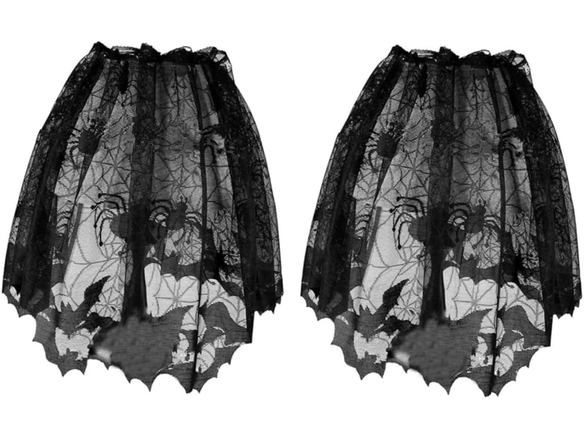 Juego de 2 lámparas de araña negras de encaje con estampado de murciélagos y pantallas para lámparas de Halloween. SFUSHOS