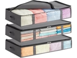 Bolsa De Almacenamiento Para Mesita De Noche - 75 Litros - 3 Compartimentos Plegables Con Ventana Transparente - Gris