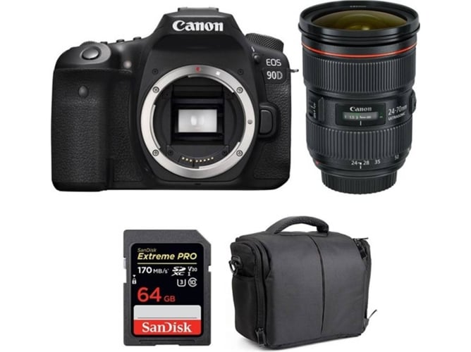 Kit Cámara CANON EOS 90D + EF 24-70mm f/2.8L II USM + SanDisk 64 GB + Bolsa (APS-C)