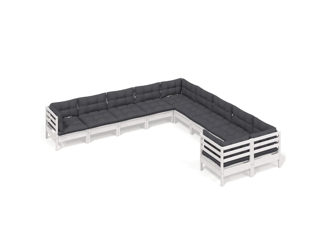 Maison Exclusive - Muebles De Jardín 10 Pzas Y Cojines Blanco Madera De Pino
