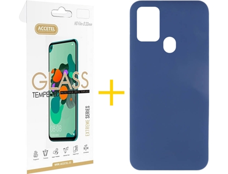 Funda y Protector de Vidrio Samsung Galaxy A21s ACCETEL Silicona Líquida Azul