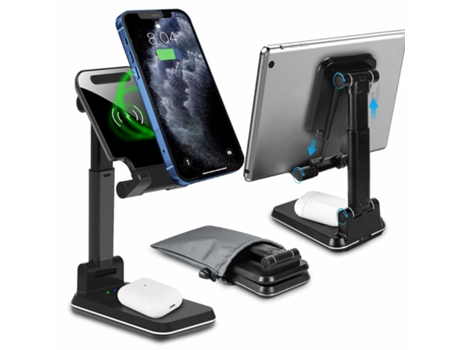 Soporte de cargador inalámbrico de escritorio estación de carga inalámbrica 2 en 1 soporte de carga inalámbrico Qi plegable Compatible con BISBISOU...